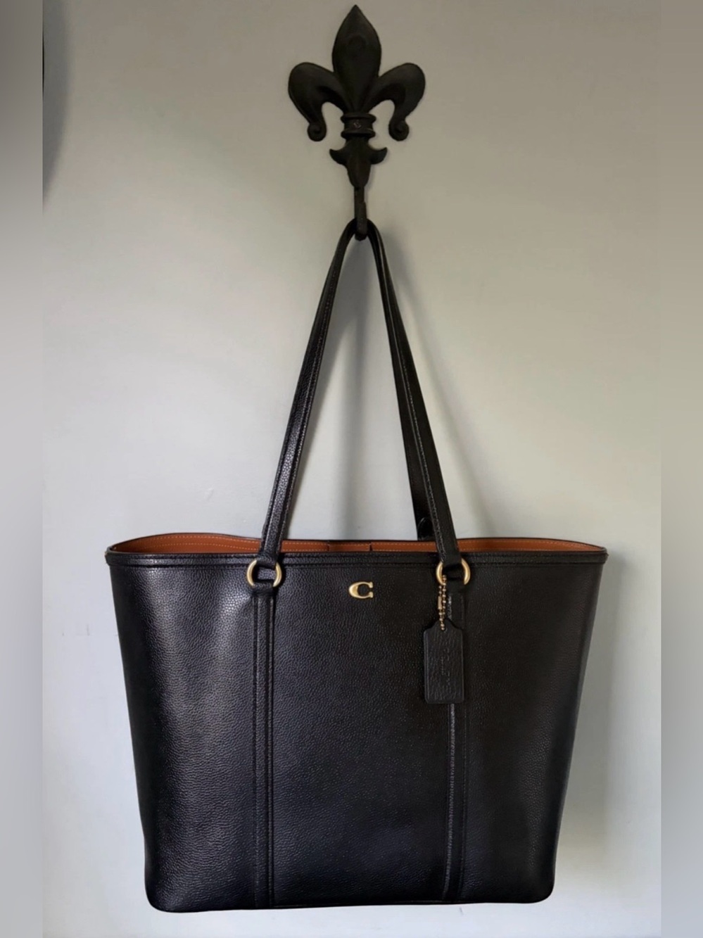 COACH Legacy Tote Shoulder Bag ~ Black Pebble Leather/ Brown Leather Int/ Brass